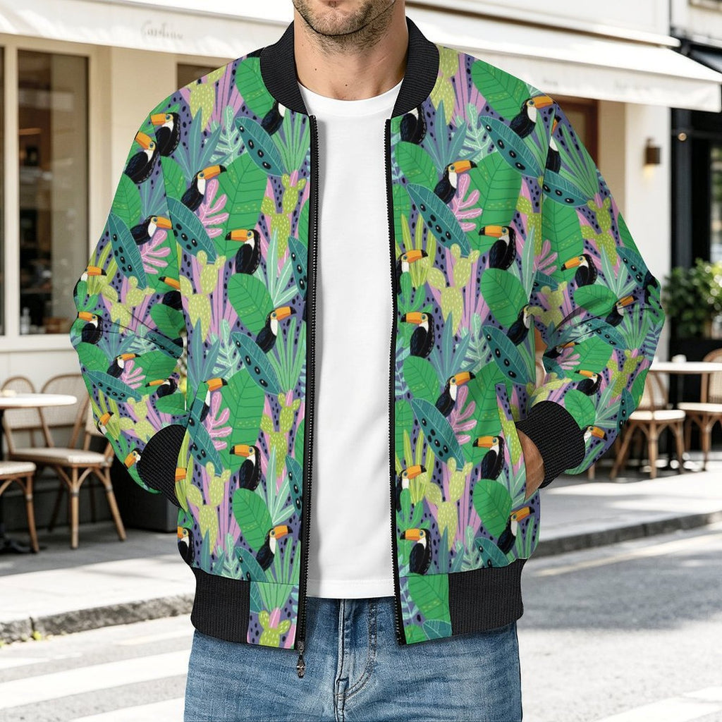 Bright Toucans Men's Casual Zip‑Up Bomber Jacket