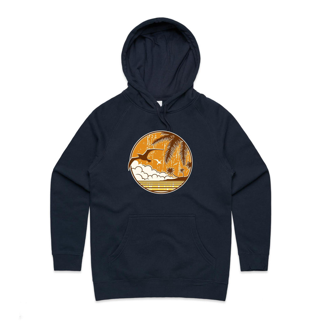 Tropical Days - Womens Hoodie Navy Womens Hoodie Printed In Australia Summer Surf
