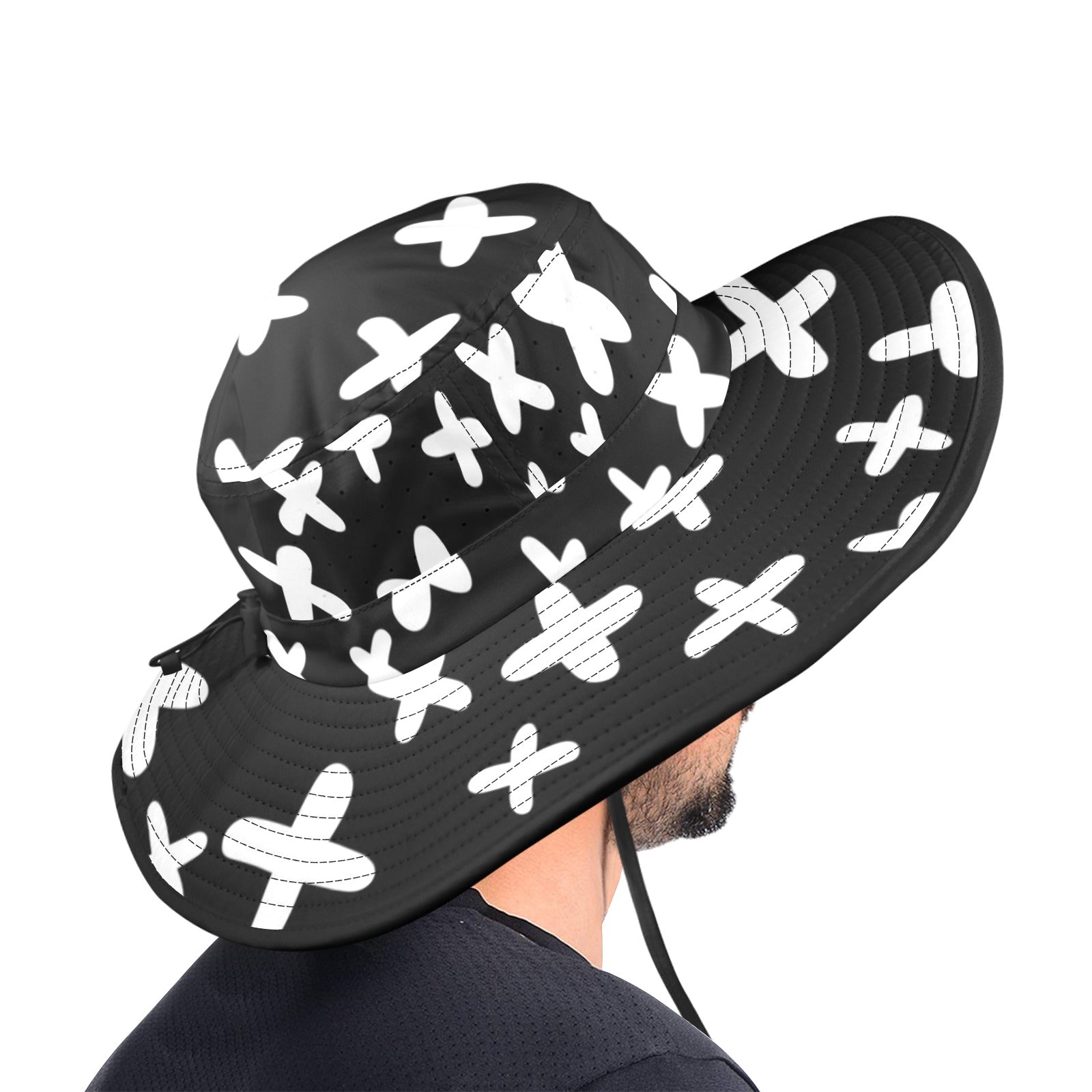 Black And White X's - Wide Brim Bucket Hat Wide Brim Bucket Hat Printed Offshore