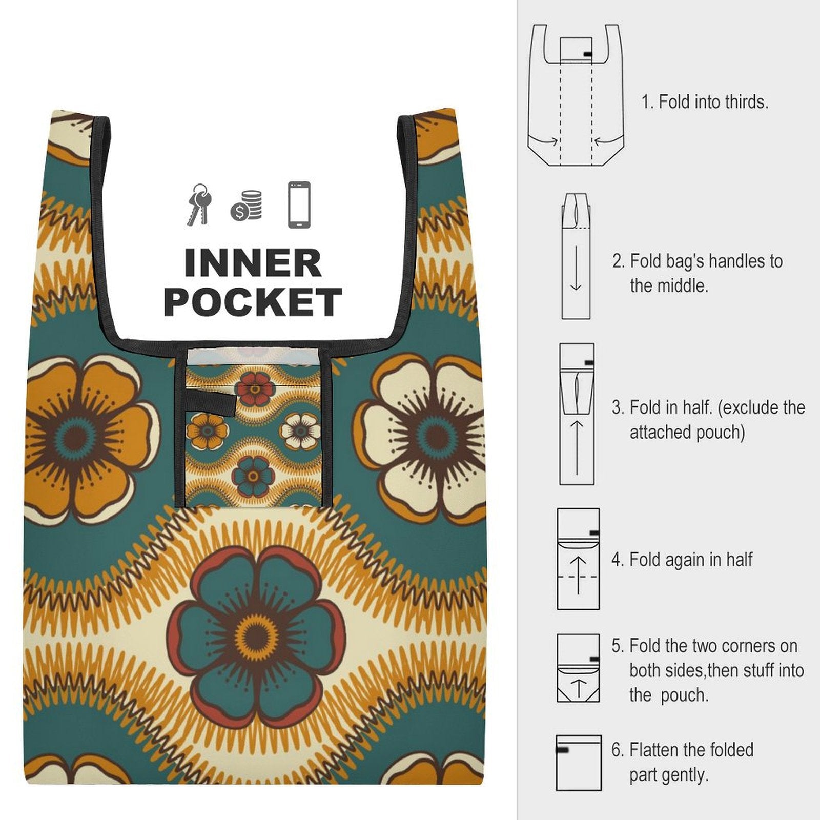 Retro Flowers - Collapsible Shopping Bag