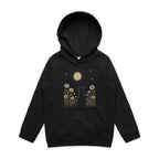 Whimsical Cat And Moon Kid's AS Colour Hoodie Black Kids Hoodie animal Printed In Australia