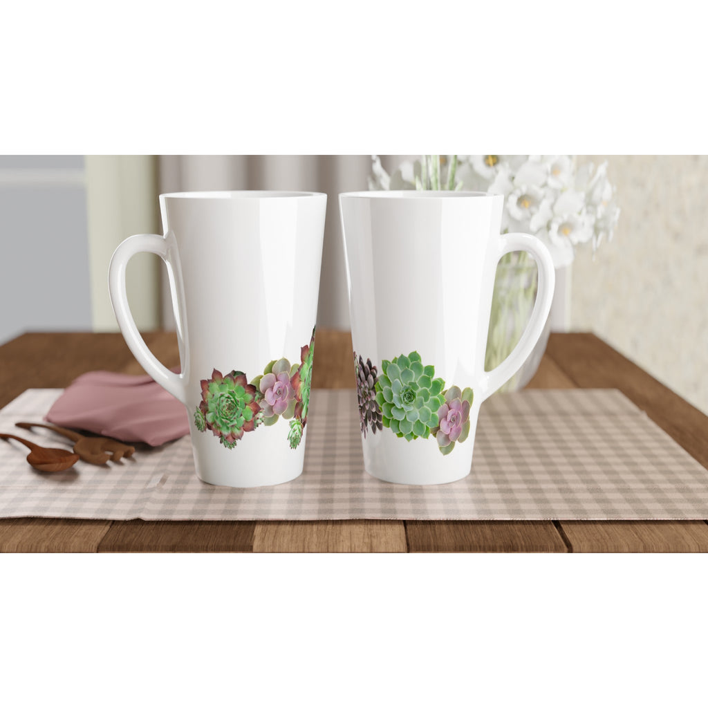Cactus Garden - White Latte 17oz Ceramic Mug Latte Mug Globally Fulfilled Plants