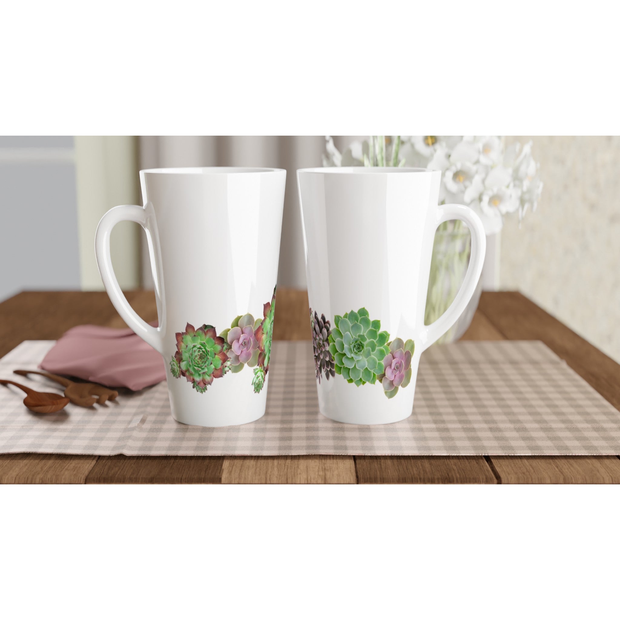 Cactus Garden - White Latte 17oz Ceramic Mug Latte Mug Globally Fulfilled Plants
