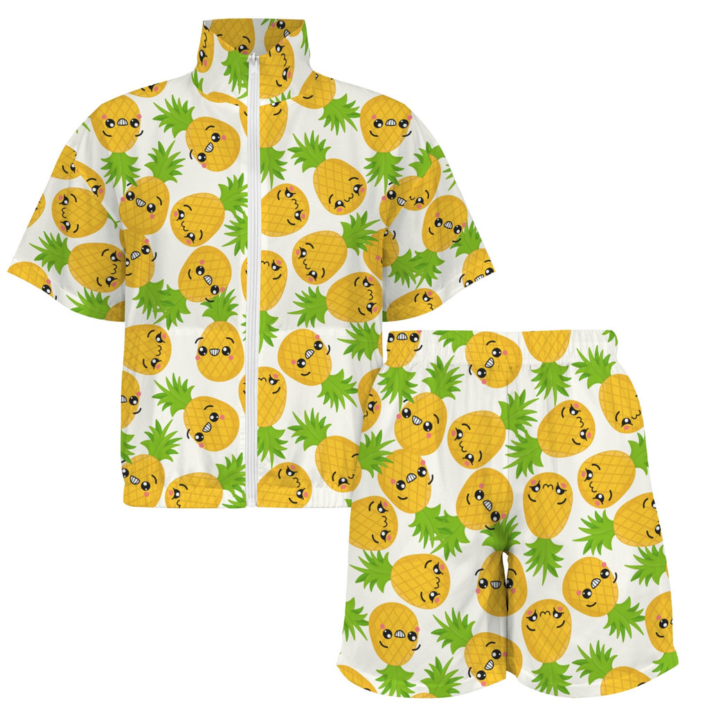 Cool Pineapples Women's Windbreaker Short Set Women's Windbreaker Short Set Food Printed Offshore