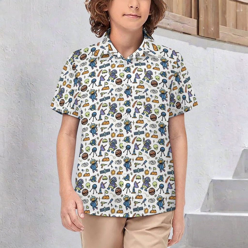 Monkey Astronaut Kids Youth Short Sleeve Button Up Shirt