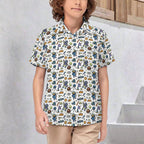 Monkey Astronaut Kids Youth Short Sleeve Button Up Shirt