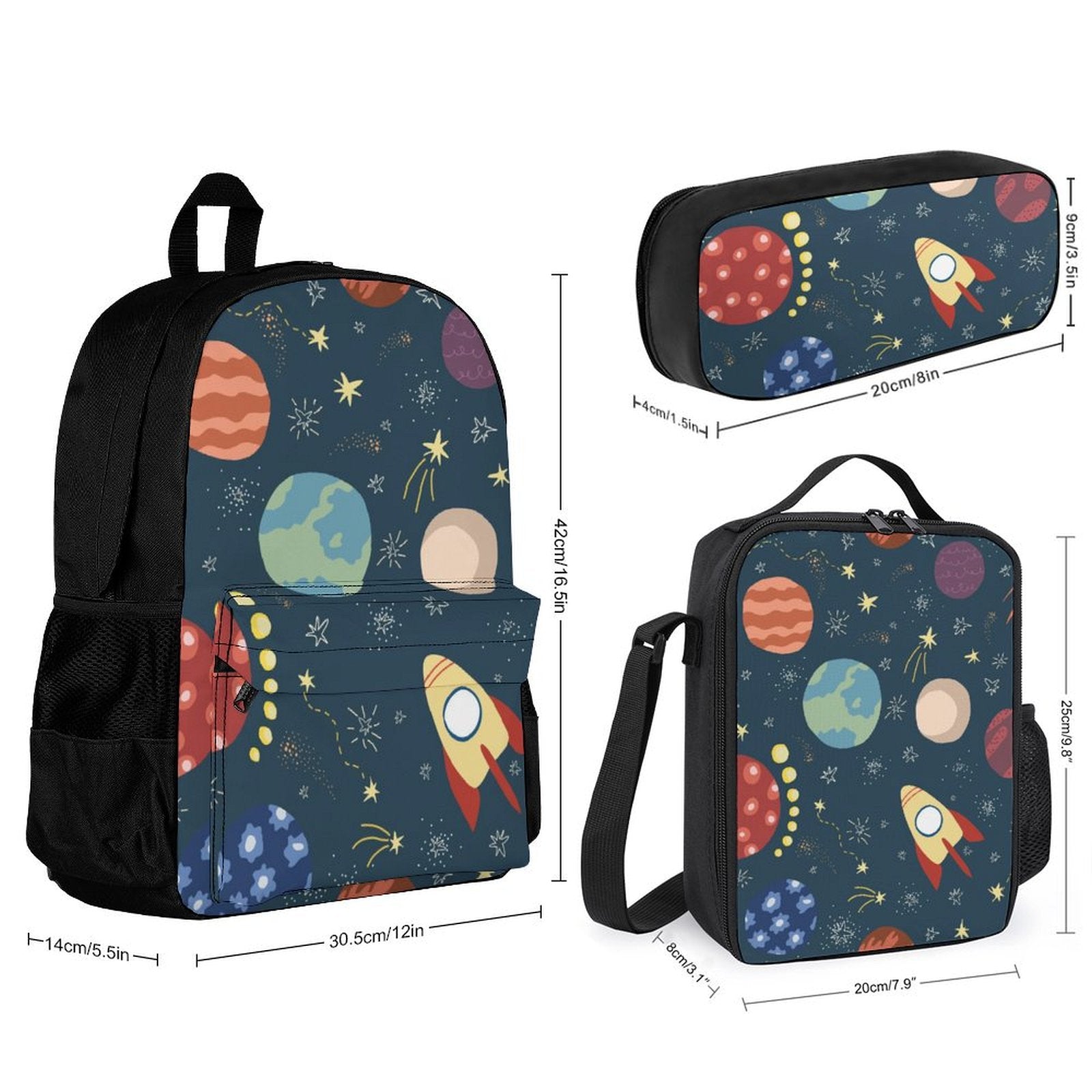 Rocket In Space - Three Piece Backpack Set