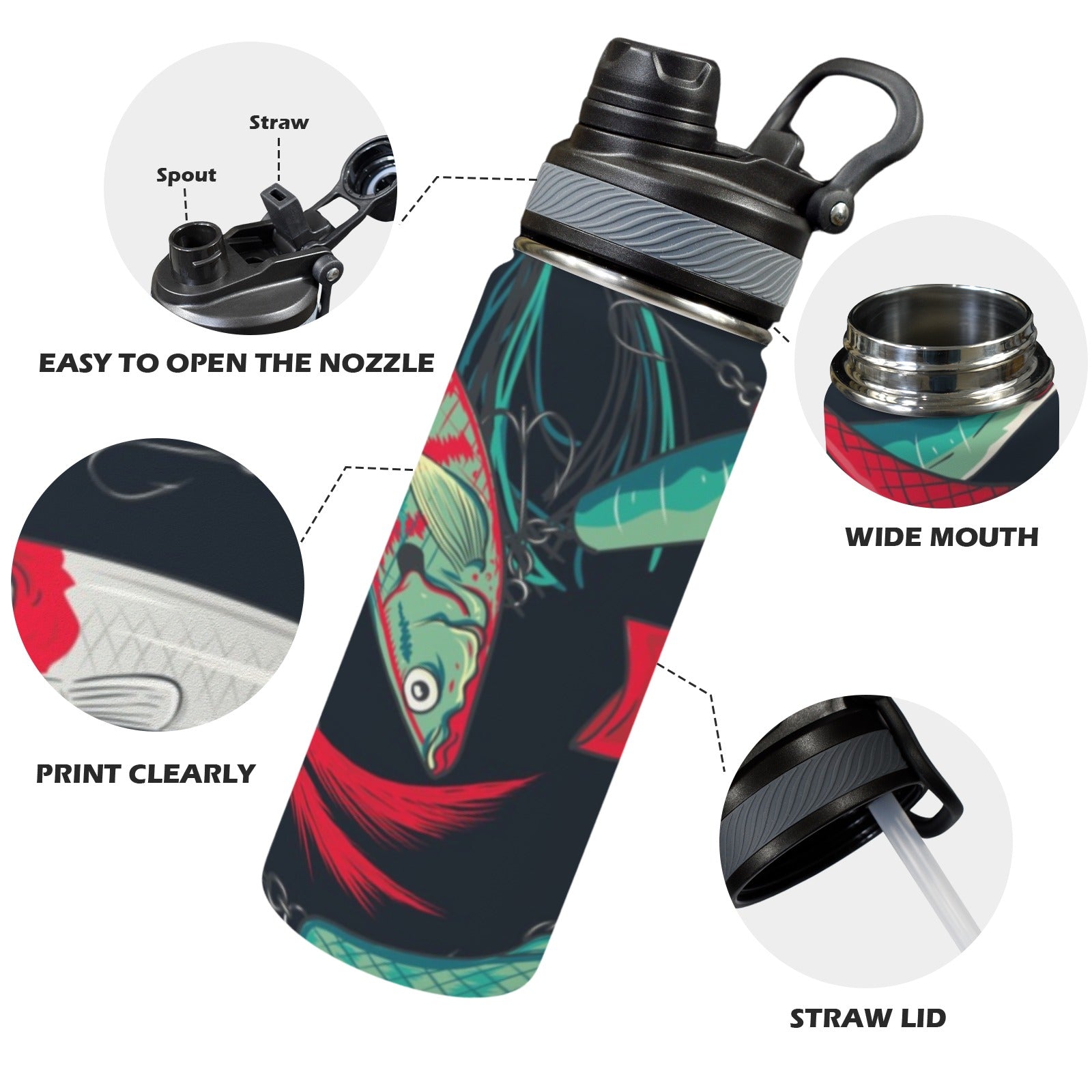 Fishing Lures - Insulated Water Bottle with Dual-Use Lid (18oz) Insulated Water Bottle with Dual-Use Lid (18oz) animal Printed Offshore