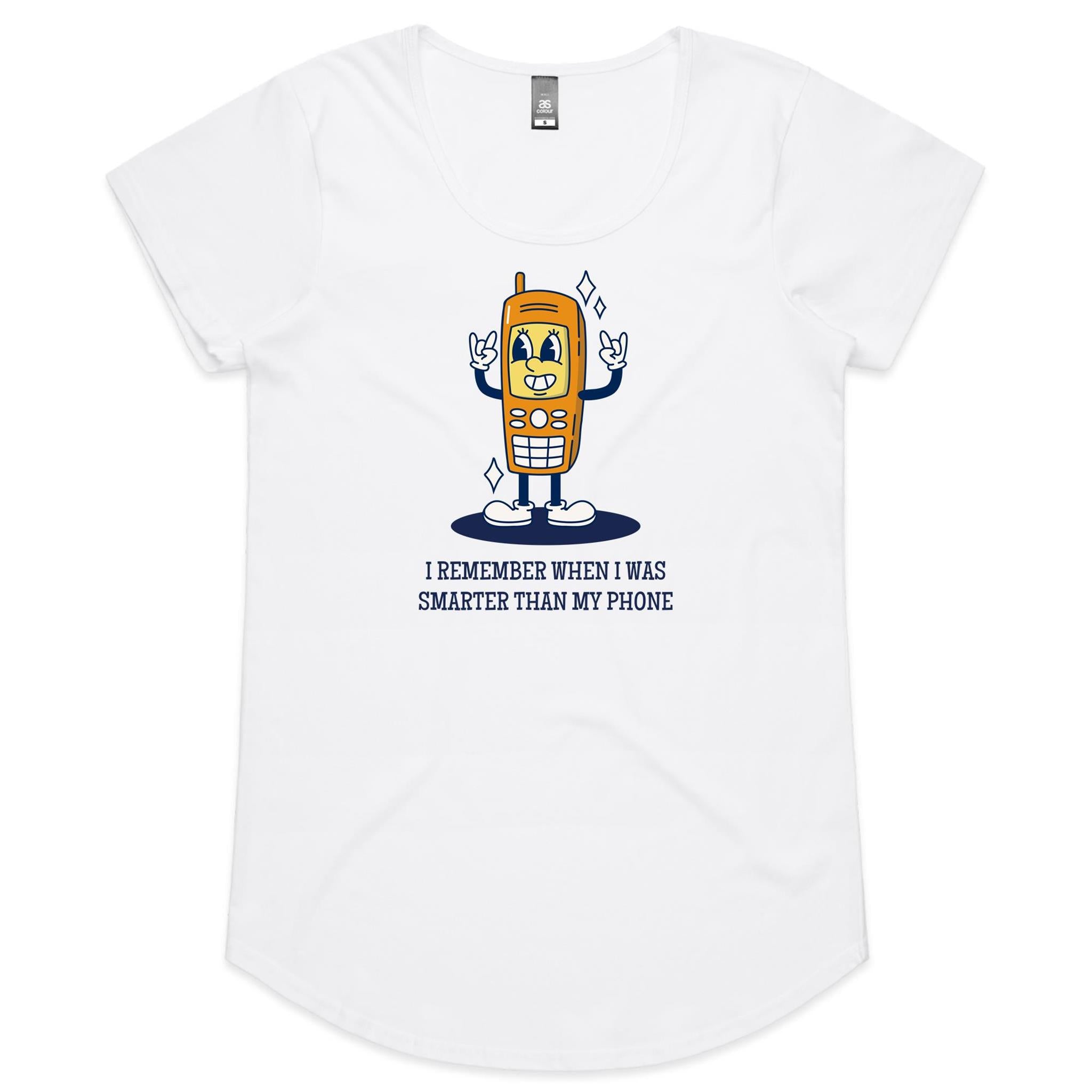 I Remember When I Was Smarter Than My Phone - Womens Scoop Neck T-Shirt White Womens Scoop Neck T-shirt Printed In Australia Tech