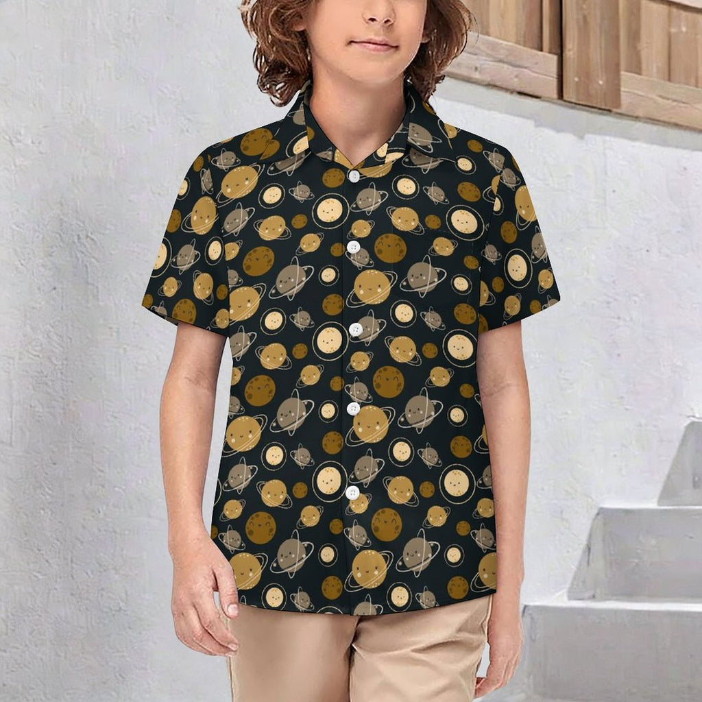 Planets Kids Youth Short Sleeve Button Up Shirt