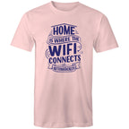 Home Is Where The WIFI Connects Automatically - Mens T-Shirt Pink Mens T-shirt Printed In Australia Tech