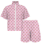 Pink Donut Stripes Women's Windbreaker Short Set Women's Windbreaker Short Set Food Printed Offshore