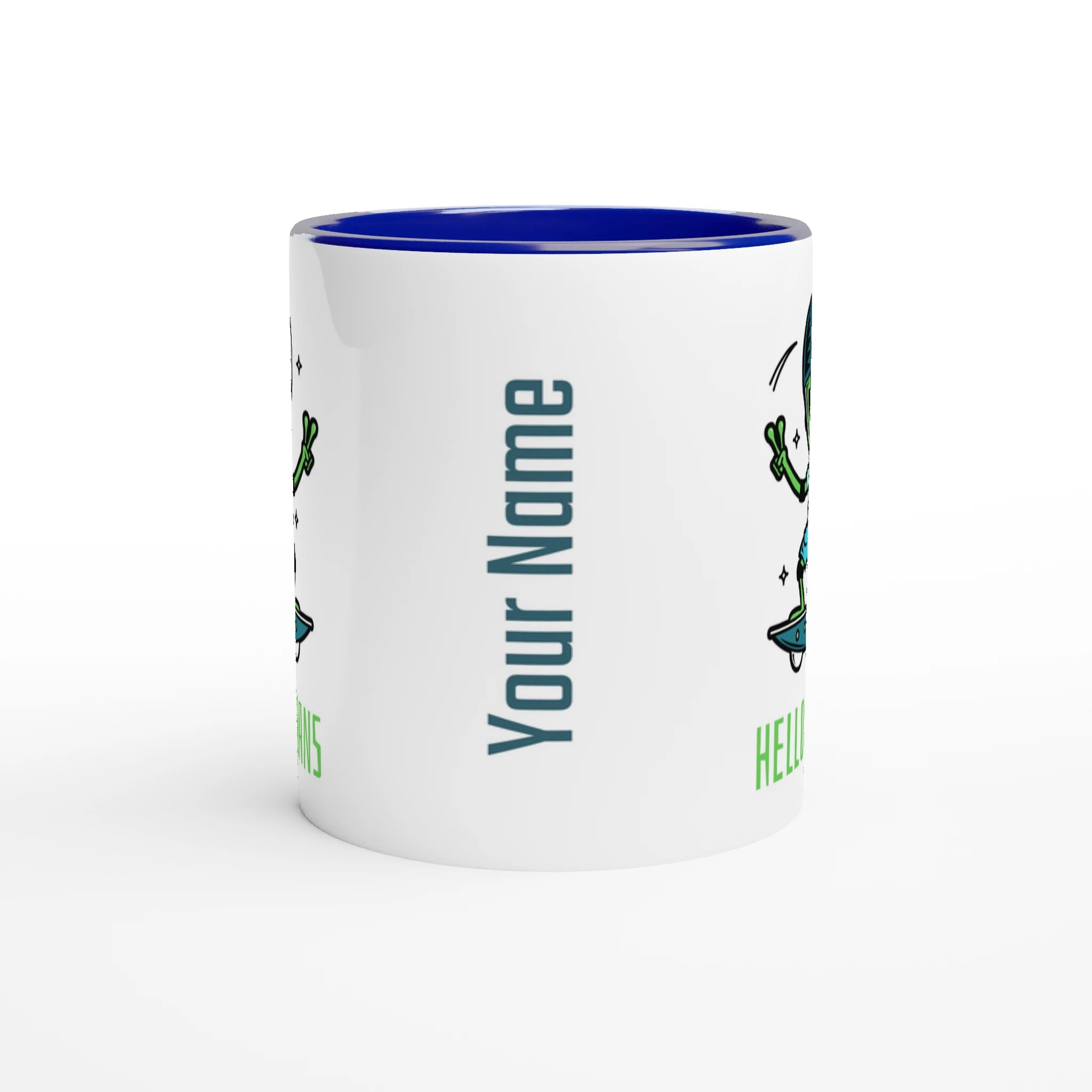 Personalised - Hello Humans - White 11oz Ceramic Mug with Colour Inside Personalised 11oz Mug customise Globally Fulfilled personalise Sci Fi