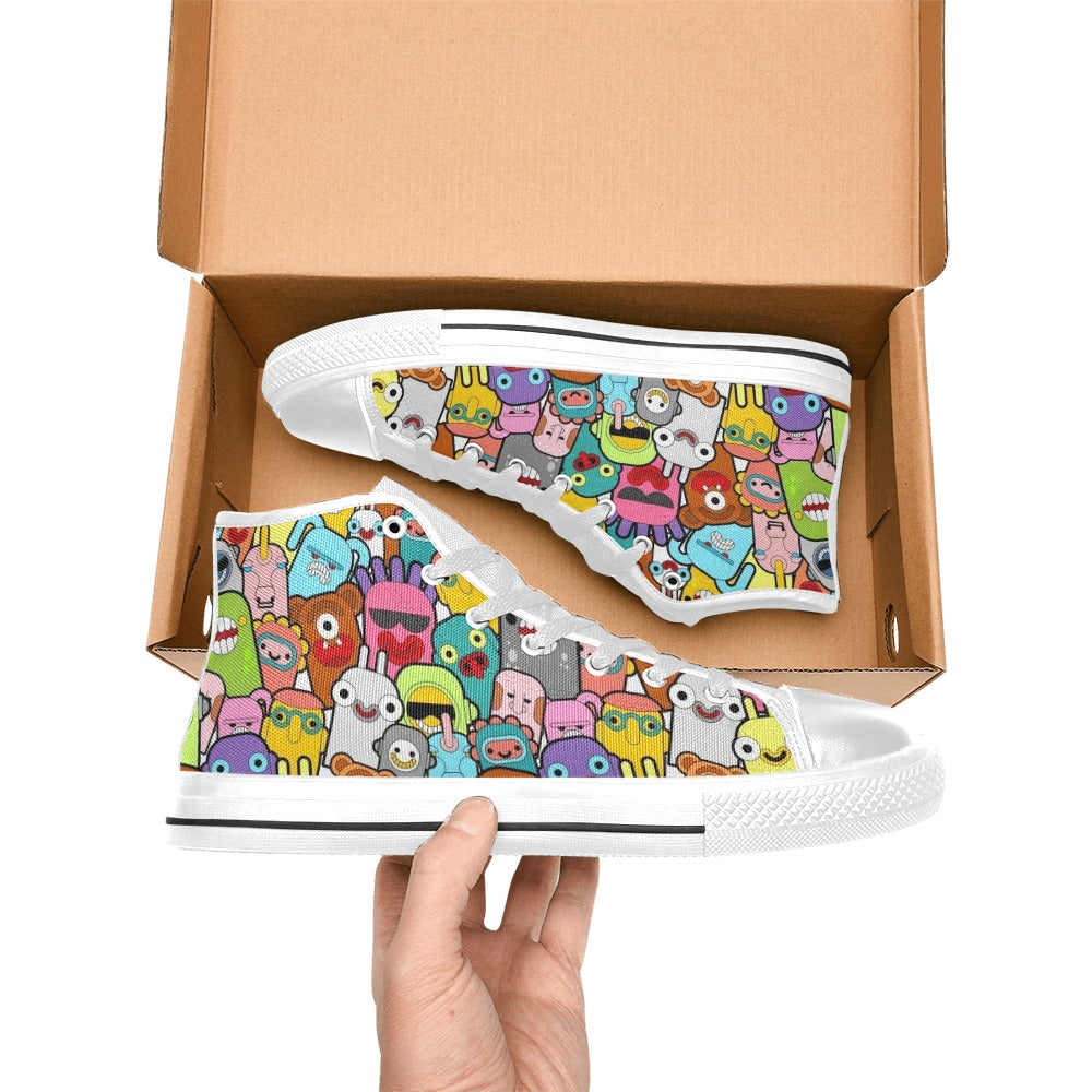 Happy Monsters Women's High Top Canvas Shoes Womens Classic High Top Shoes Printed Offshore Sci Fi