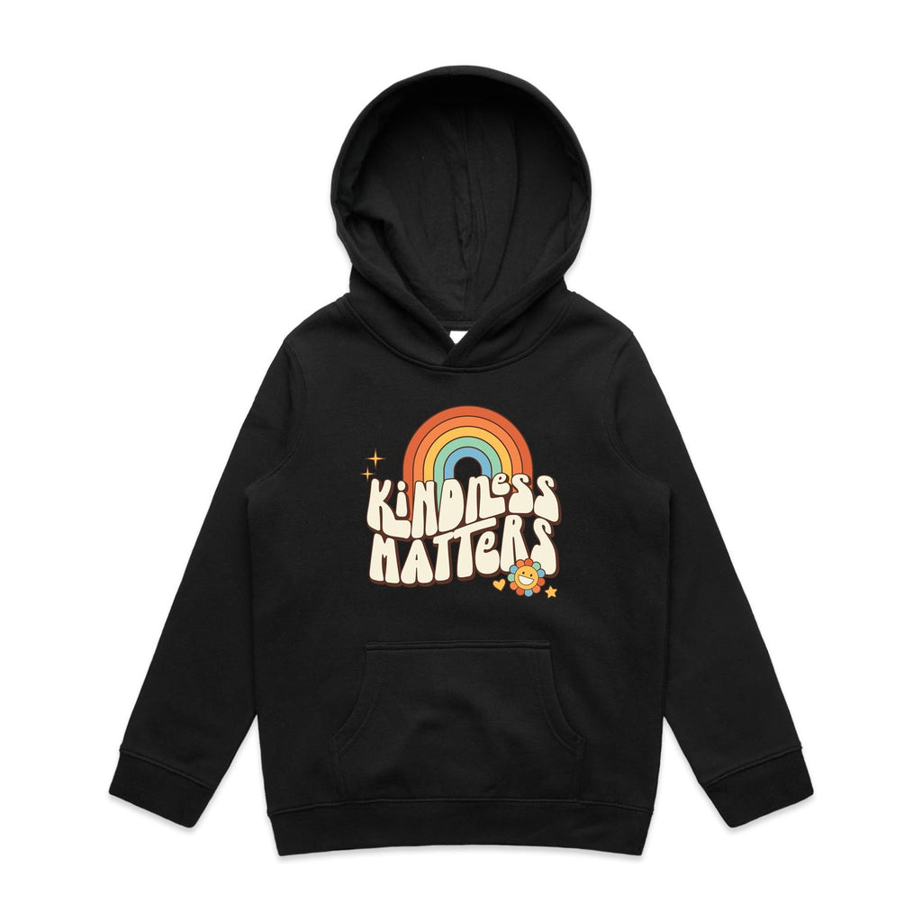 Kindness Matters - Kids Hoodie Black Kids Hoodie Kindness Positivity Printed In Australia Retro