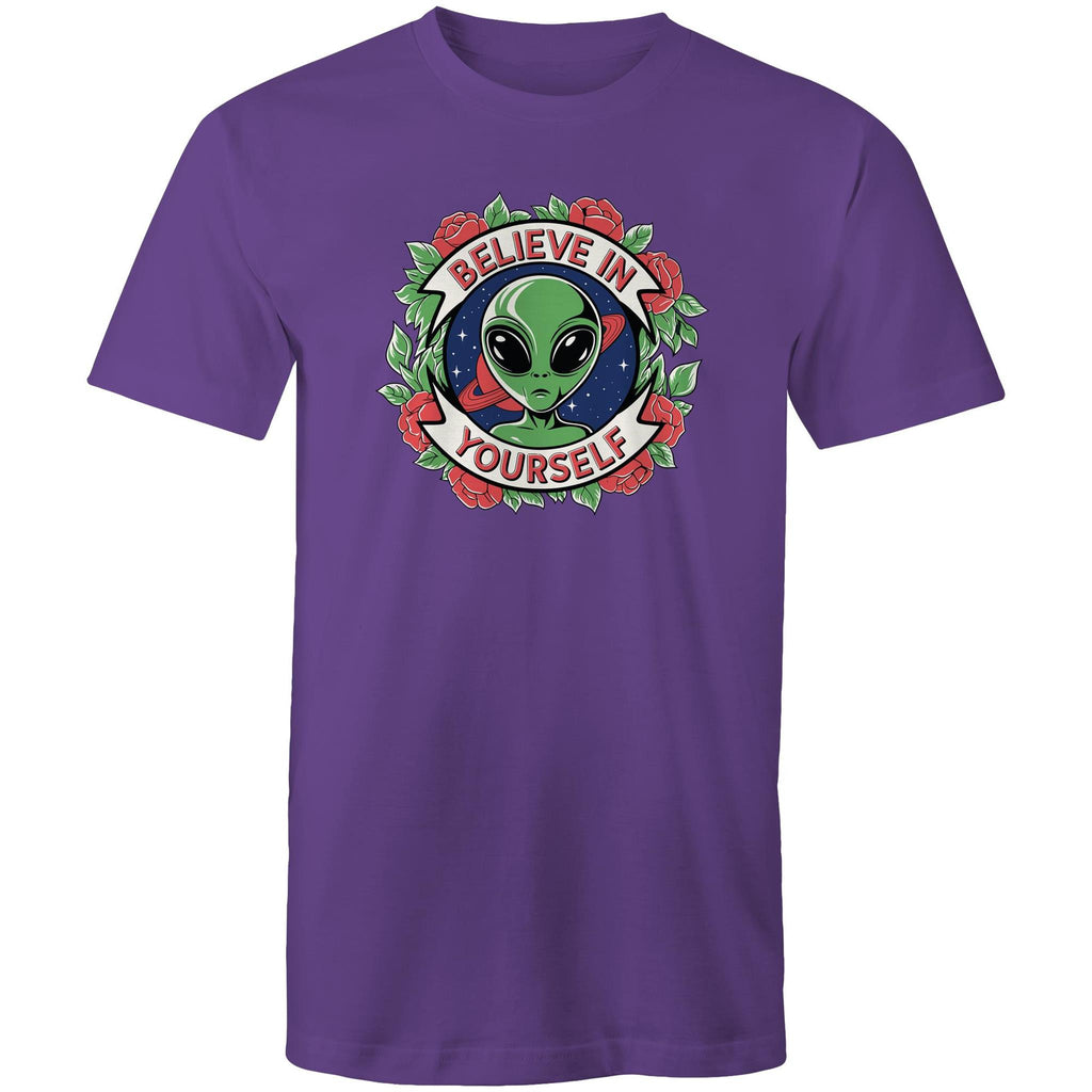 Believe In Yourself, Alien - Mens T-Shirt Purple Mens T-shirt Motivation Positivity Printed In Australia Sci Fi