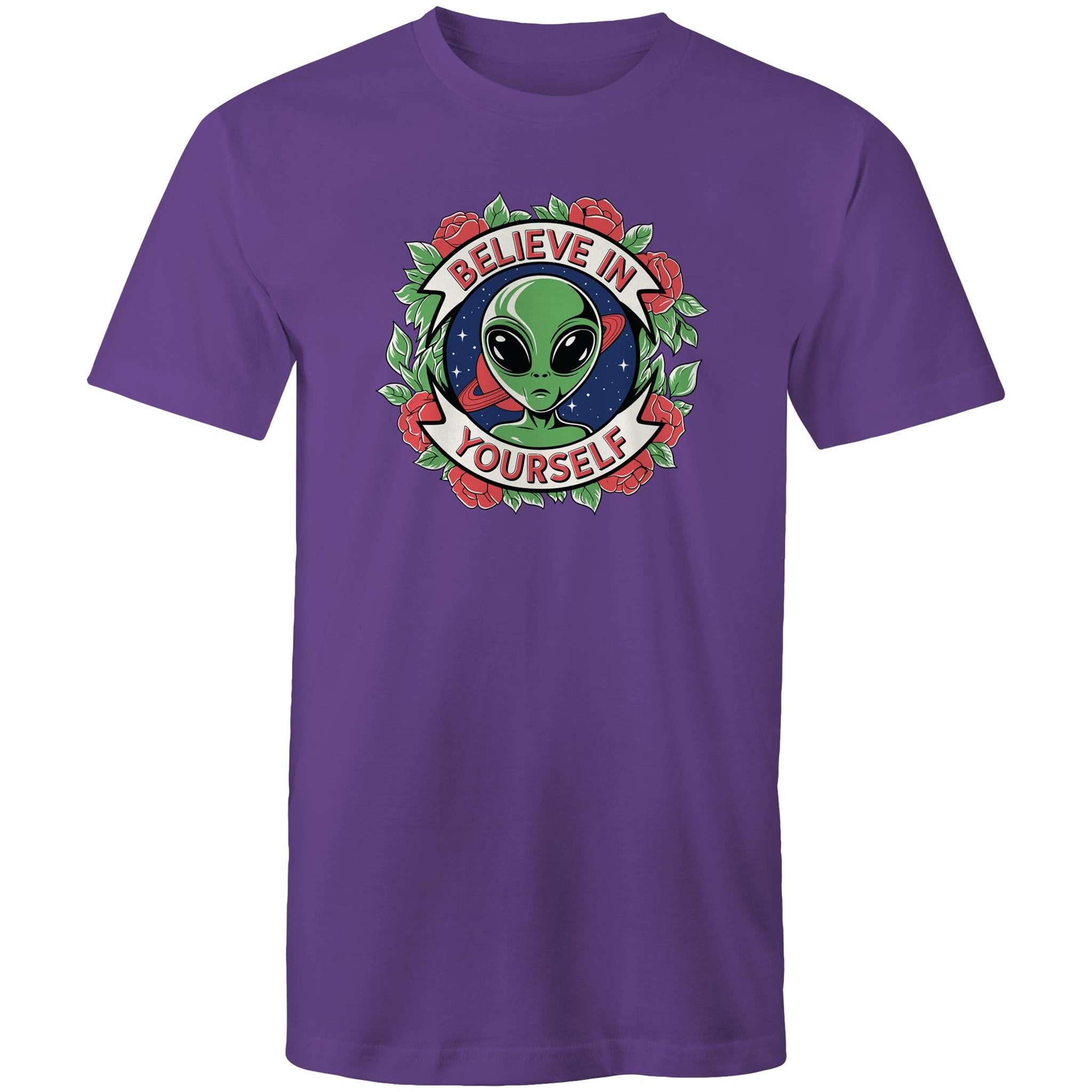 Believe In Yourself, Alien - Mens T-Shirt Purple Mens T-shirt Motivation Positivity Printed In Australia Sci Fi