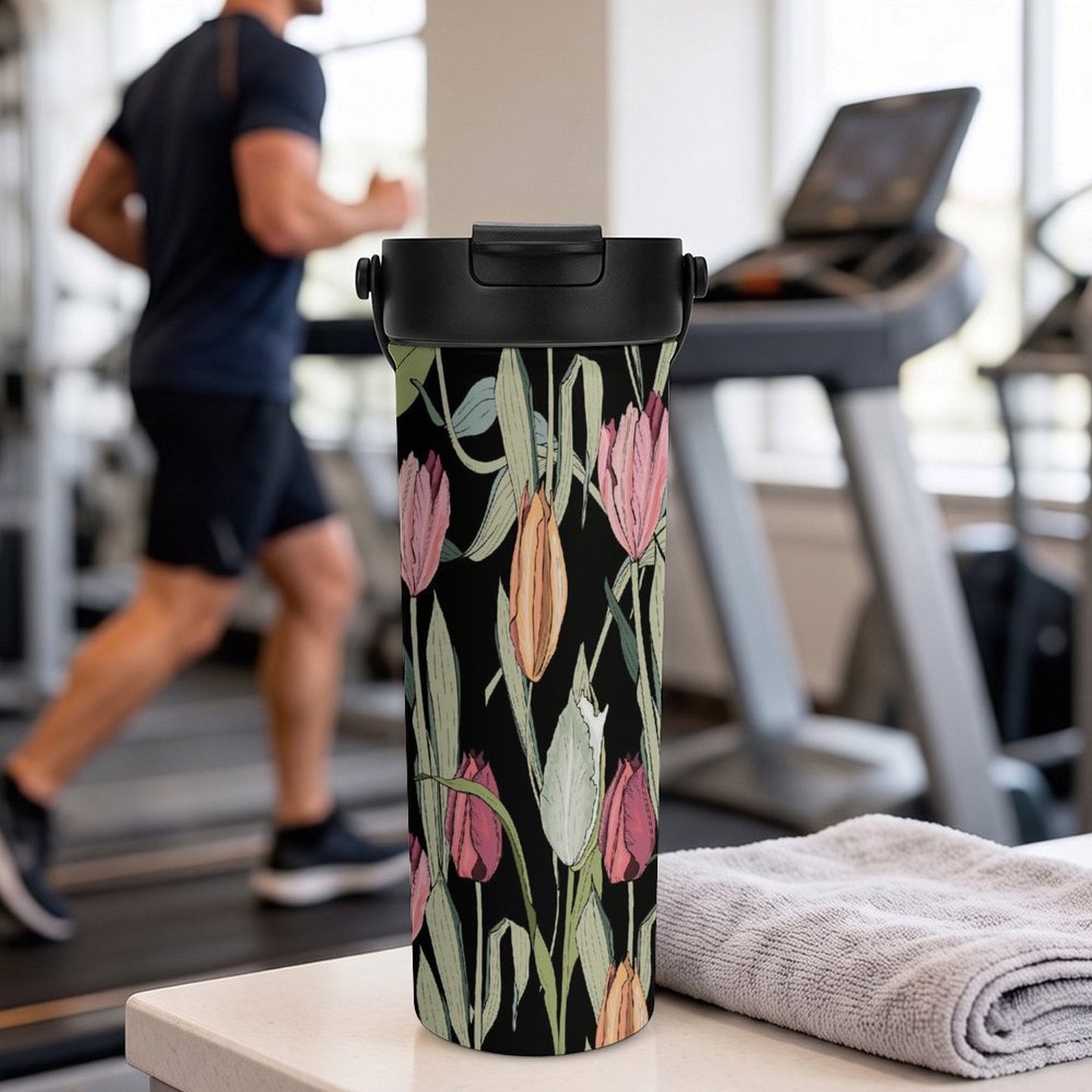 Tulips 20oz Tea Tumbler with Carry Handle