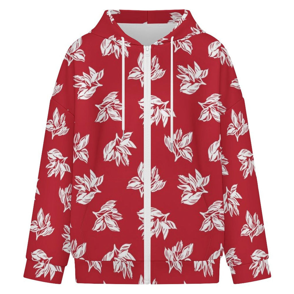 Red Retro Foliage Women's Full-Zip Hoodie