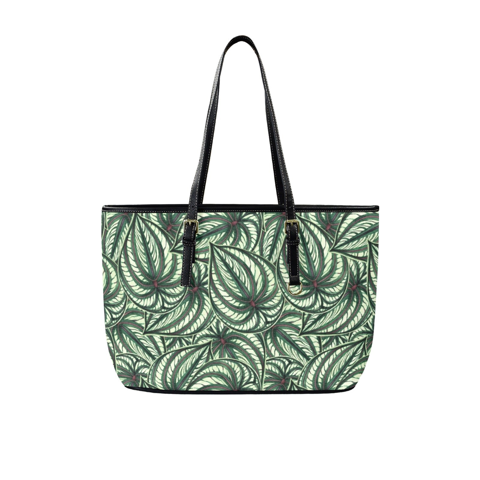 Stripy Leaves PU Leather Tote Bag Large