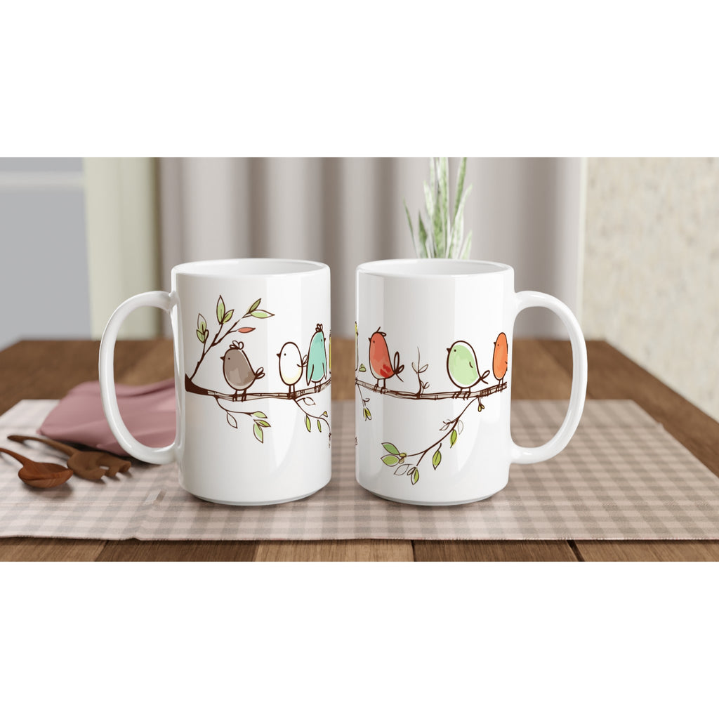 Birds On A Branch - White 15oz Ceramic Mug 15oz Mug animal Globally Fulfilled