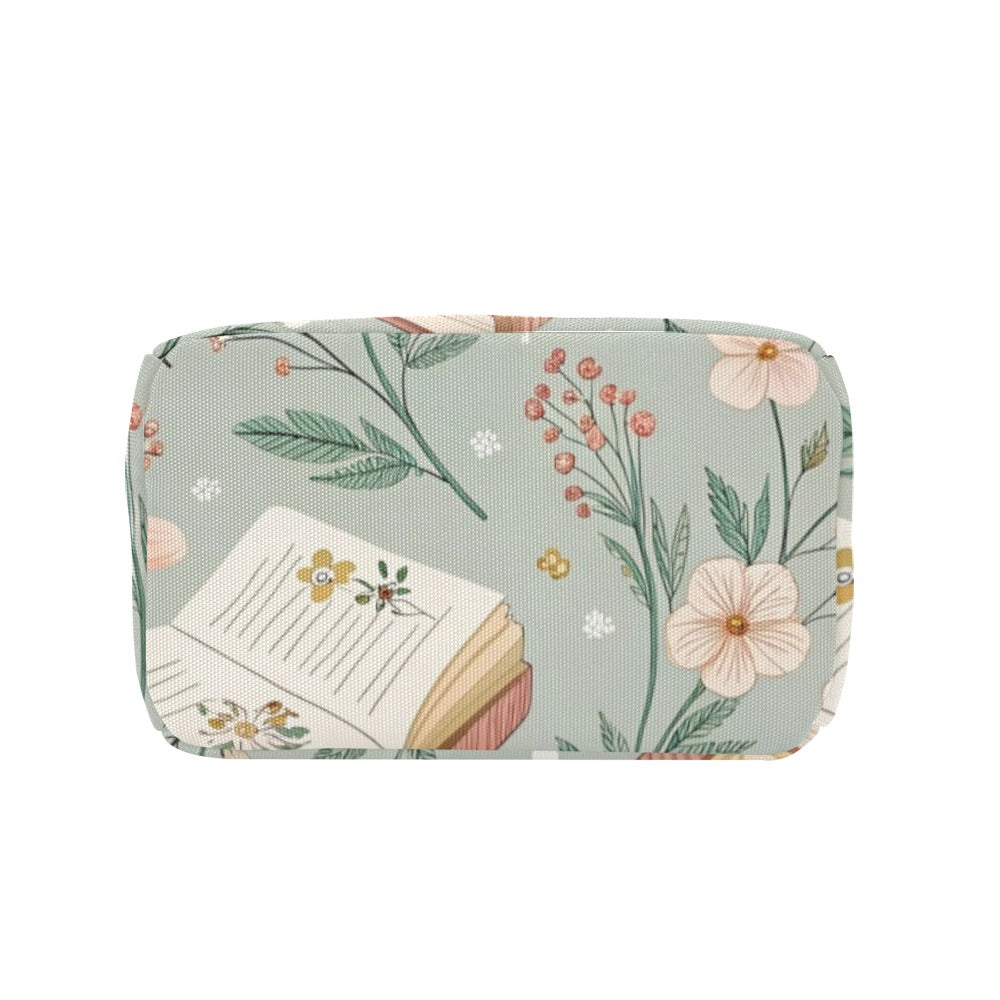 Books And Flowers In Green - Zipper Lunch Bag Zipper Lunch Bag Printed Offshore