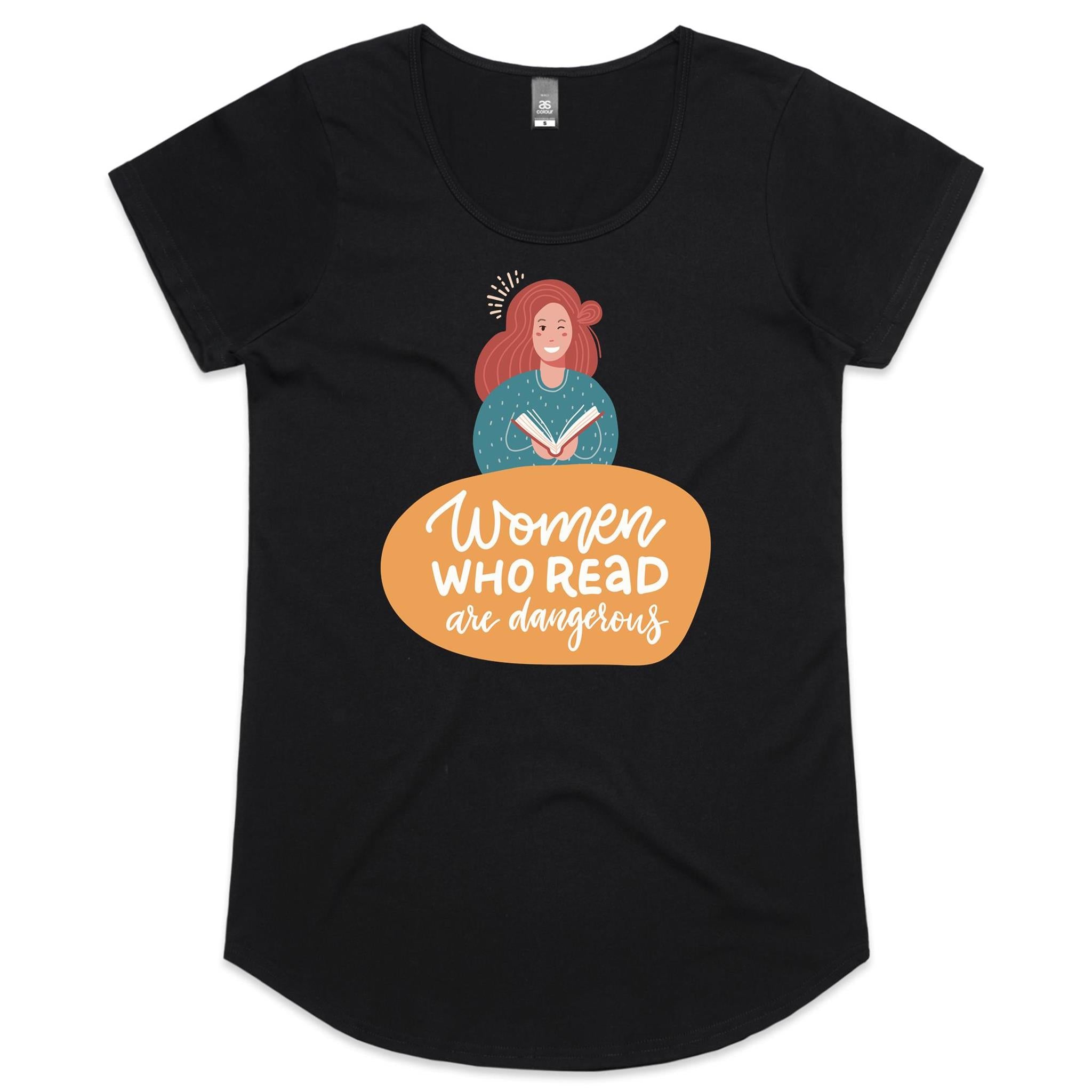 Women Who Read Are Dangerous - Womens Scoop Neck T-Shirt Black Womens Scoop Neck T-shirt Printed In Australia Reading