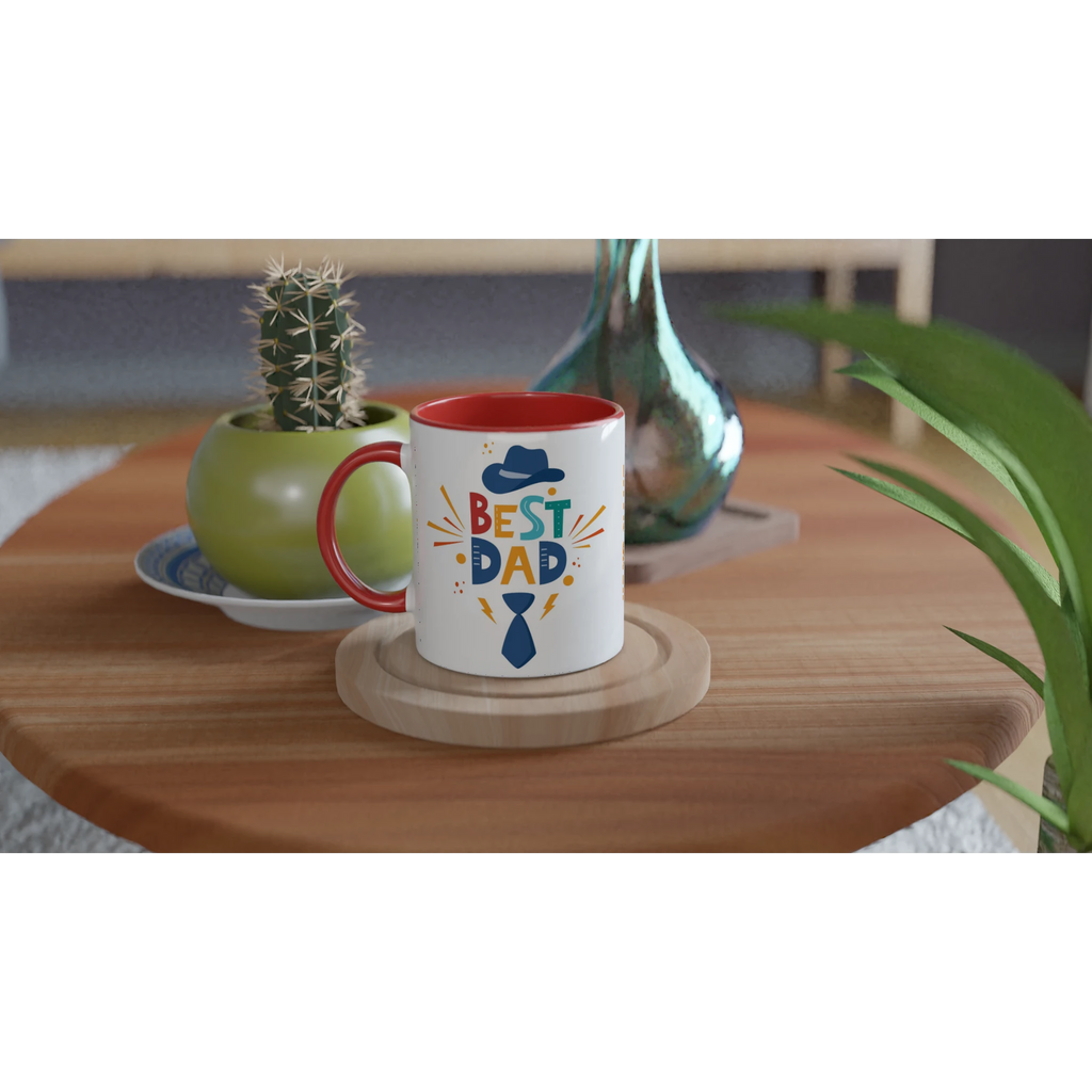 Personalise - Best Dad, Hat And Tie - White 11oz Ceramic Mug Personalised Mug customise Dad Globally Fulfilled personalise