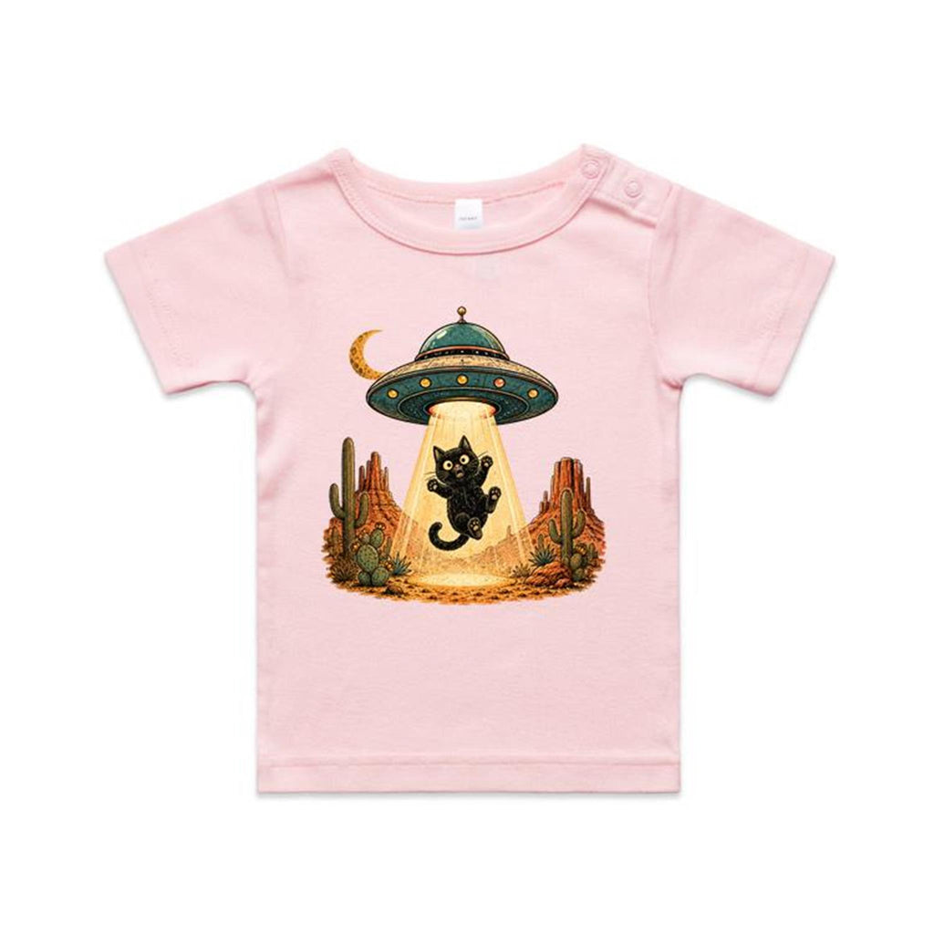 Black Cat Alien UFO Abduction AS Colour Baby T-shirt