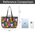 Tropical Floral PU Leather Tote Bag Large Leather Tote Bag-Large Plants Printed Offshore