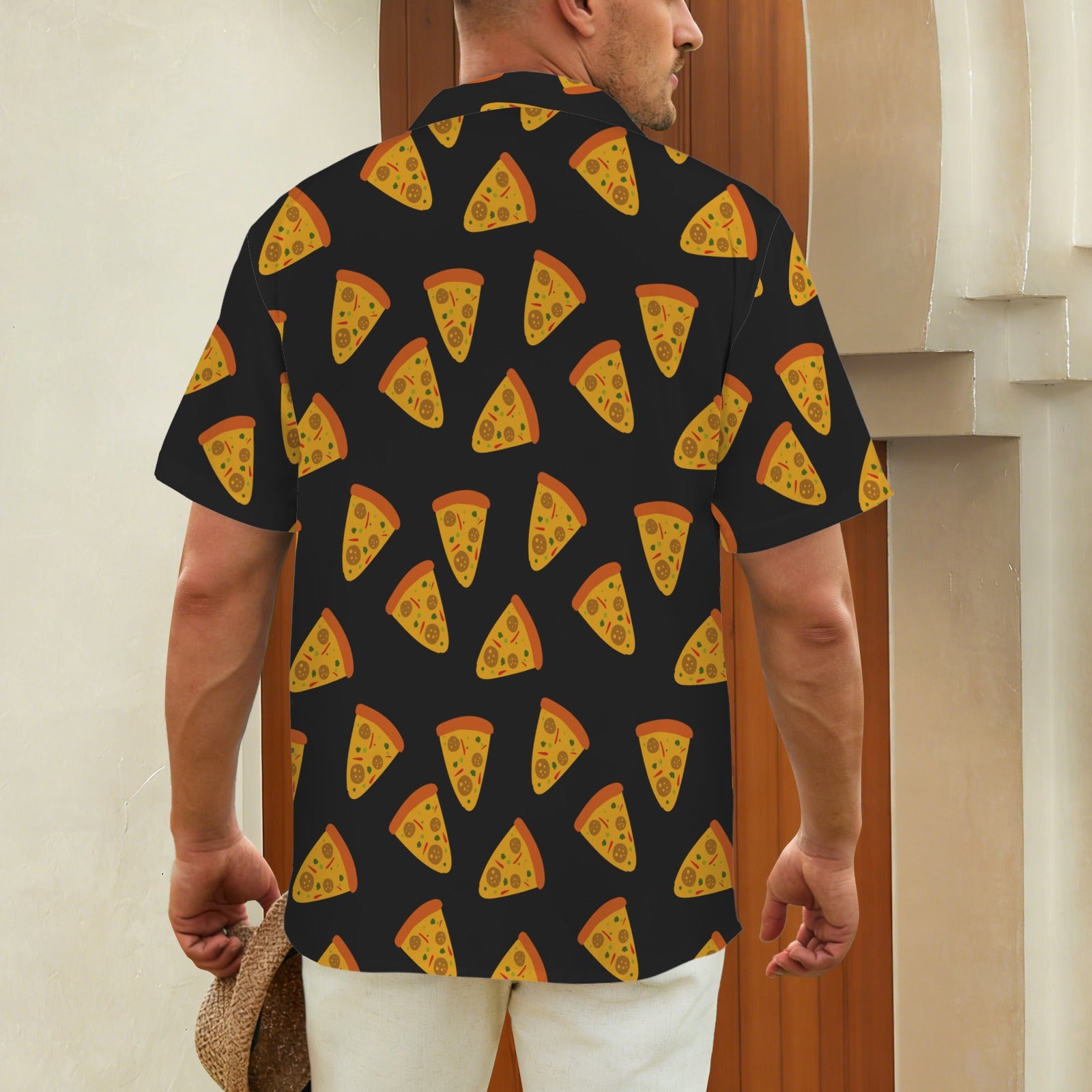 Pizzas Men's Short Sleeve Hawaiian Shirt Men's Hawaiian Shirt (New) Food Printed Offshore