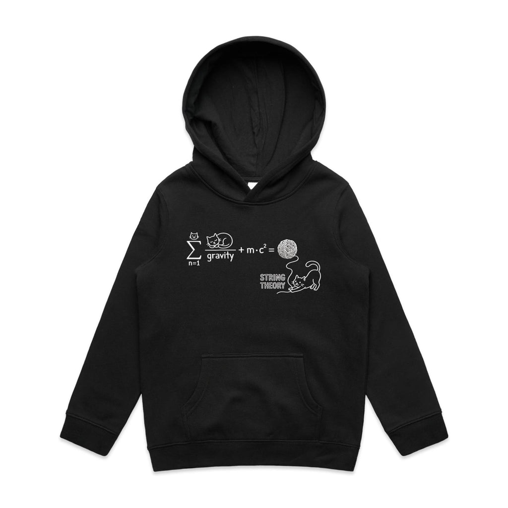 Cat String Theory Physics Kids AS Colour Hoodie Black Kids Hoodie animal Printed In Australia Science