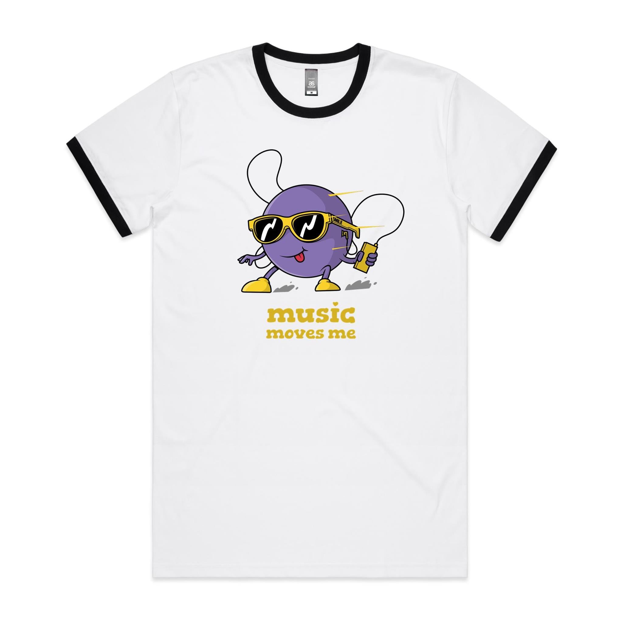 Music Moves Me - Staple Ringer Tee White Black