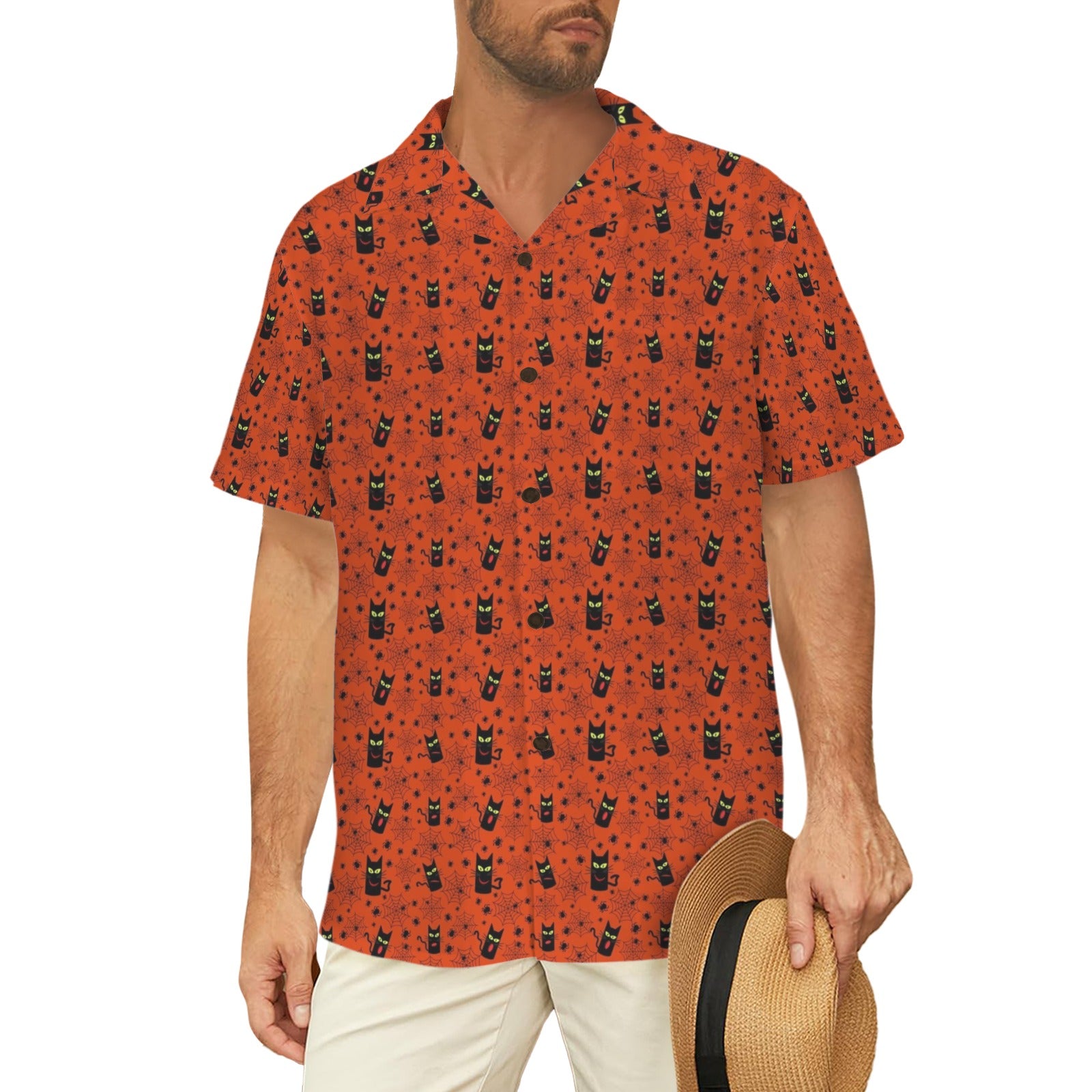 Halloween Black Cats Men's Hawaiian Shirt