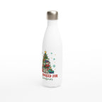 All Booked For Christmas White 17oz Stainless Steel Water Bottle White Water Bottle Christmas Globally Fulfilled