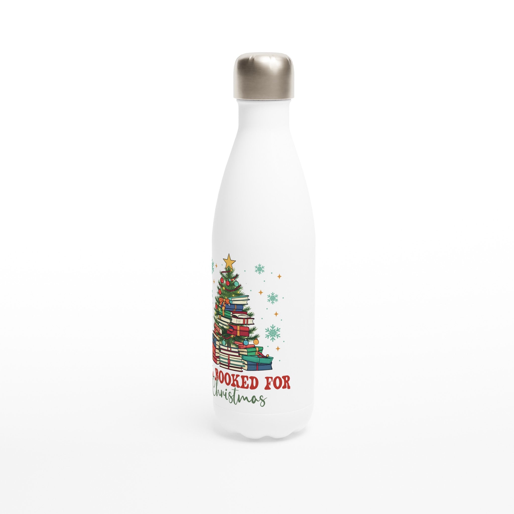 All Booked For Christmas White 17oz Stainless Steel Water Bottle White Water Bottle Christmas Globally Fulfilled