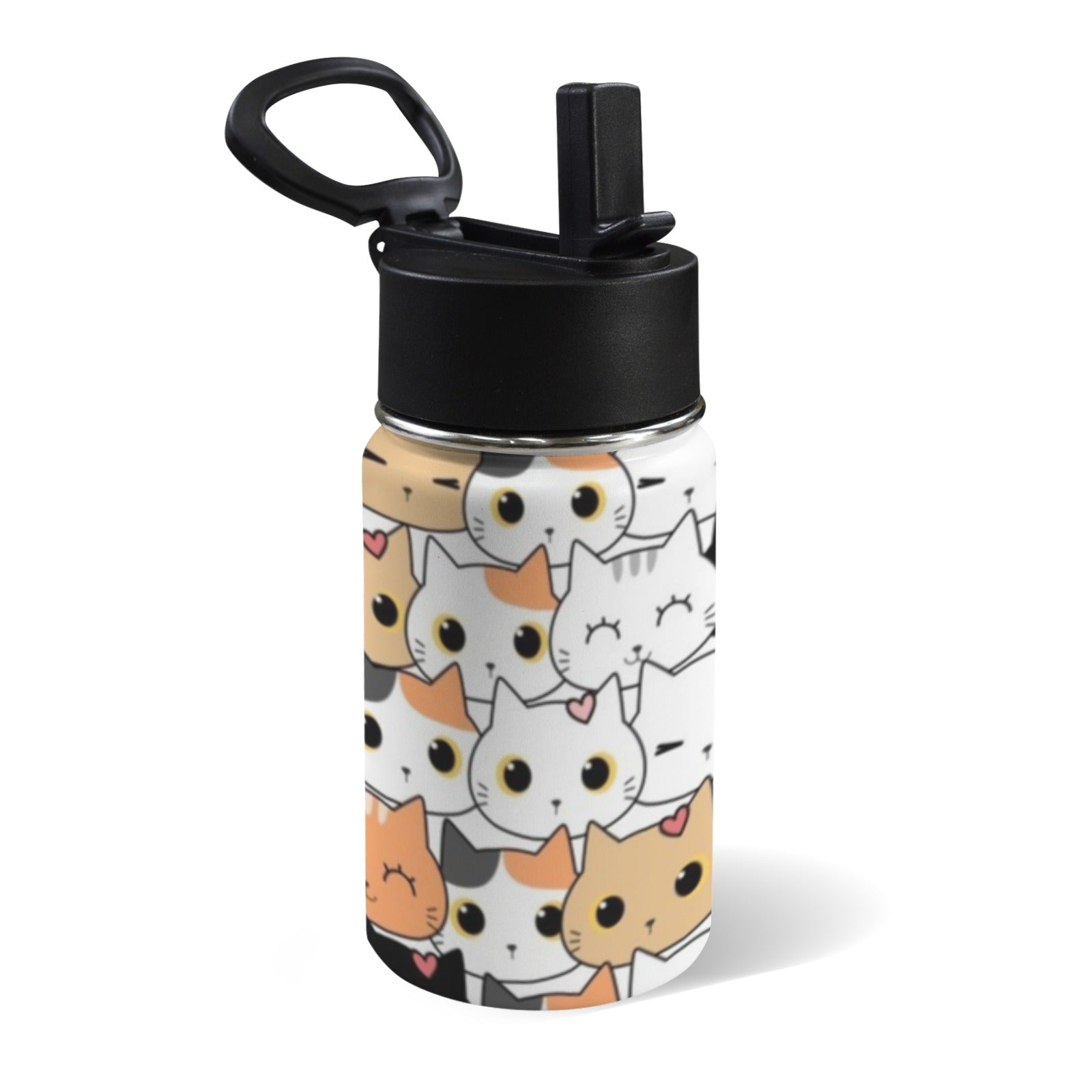 Cute Cartoon Cats 12oz Kids Water Bottle with Straw Lid