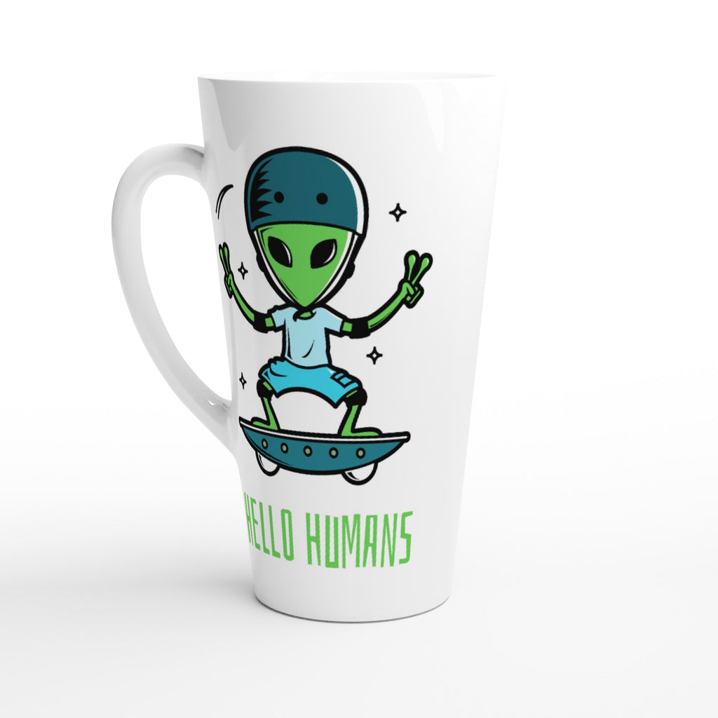 Hello Humans, Alien Skateboard - White Latte 17oz Ceramic Mug Default Title Latte Mug Globally Fulfilled Sci Fi
