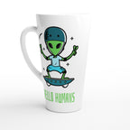 Hello Humans, Alien Skateboard - White Latte 17oz Ceramic Mug Default Title Latte Mug Globally Fulfilled Sci Fi
