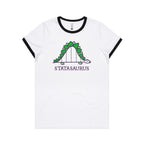 Statasaurus, Maths, Dinosaur - Women's Ringer Tee White Black Womens Ringer T-shirt animal Maths Printed In Australia