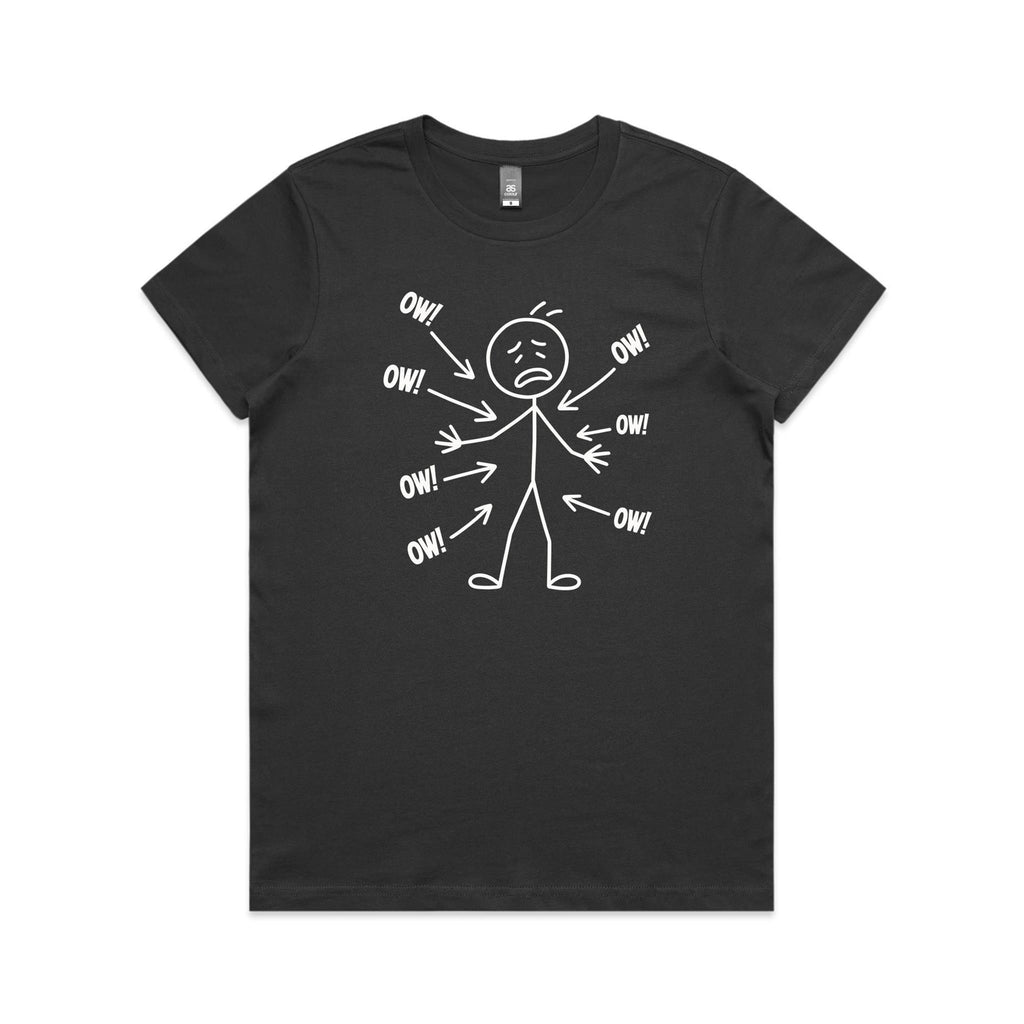 Ow! Everything Hurts Stick Figure Women's AS Colour T-shirt Coal Womens T-shirt Printed In Australia