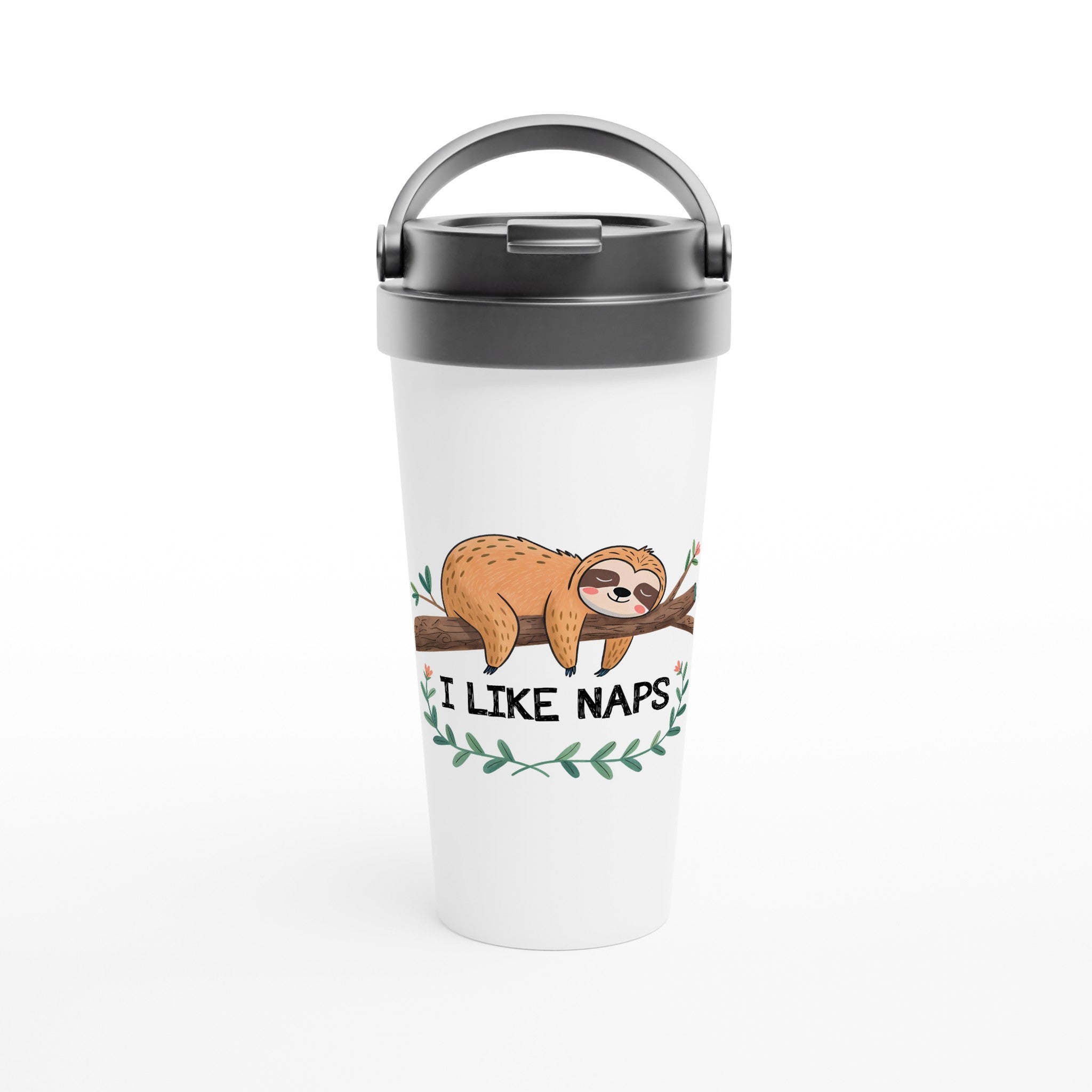 Sloth, I Like Naps - White 15oz Stainless Steel Travel Mug Default Title Travel Mug animal Globally Fulfilled