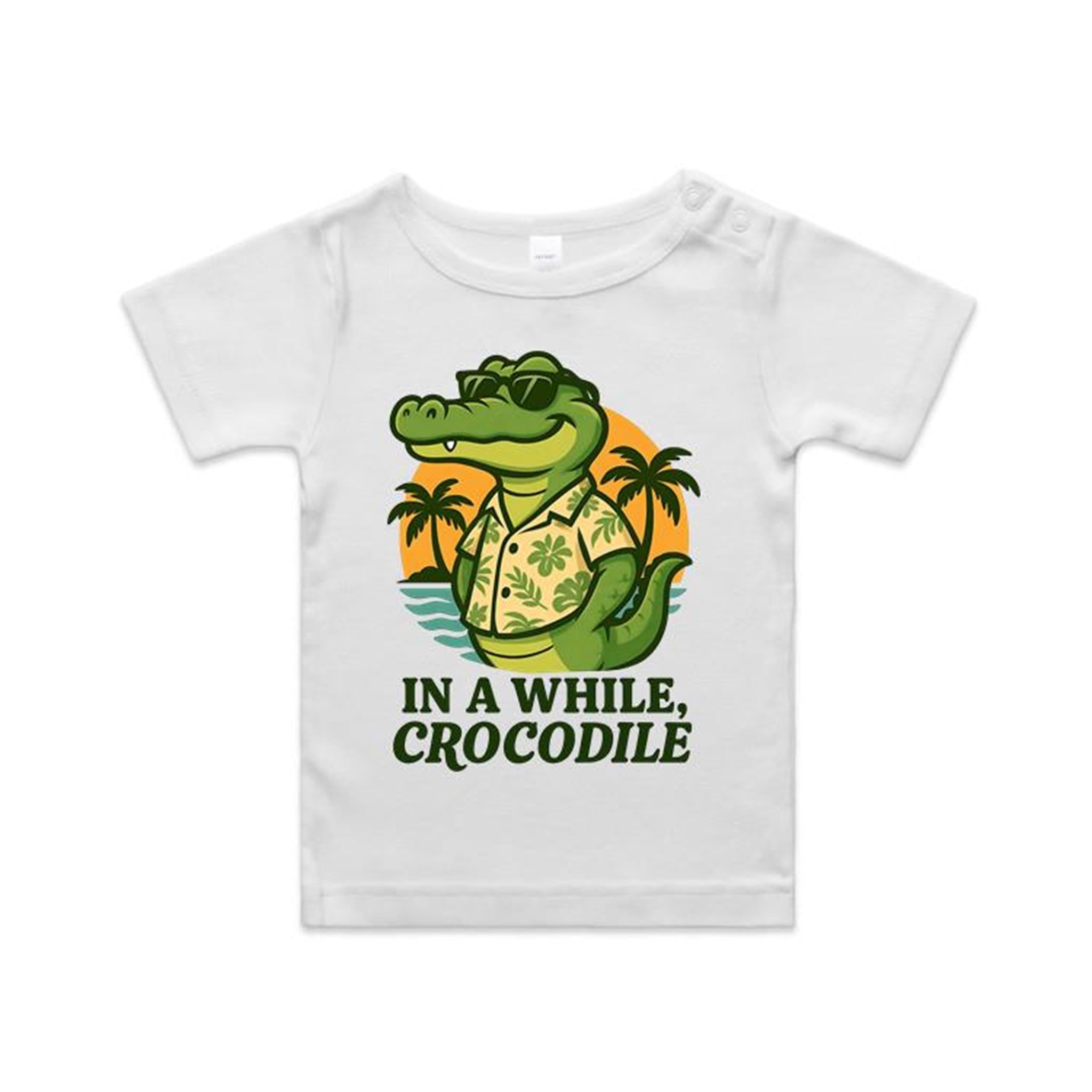 In A While, Crocodile - AS Colour Baby T-shirt White Baby T-shirt animal Printed In Australia