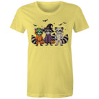 Halloween Raccoons - Womens T-shirt Yellow Womens T-shirt Halloween Printed In Australia