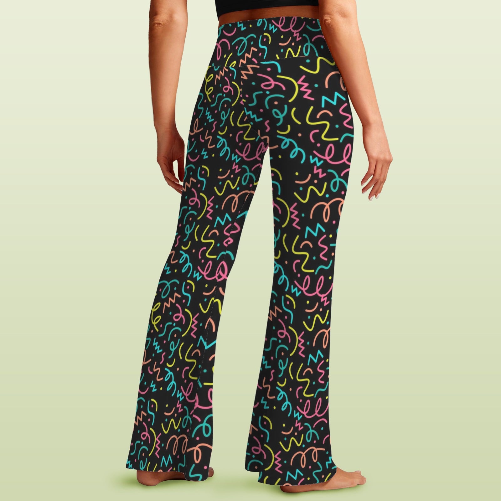 Squiggle Time High Waist Crossover Tummy Control Flare Leggings High Waist Flare Leggings Printed Offshore