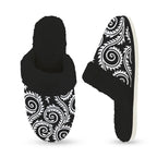 Black And White Swirl Women's Fur Trim Thick-Sole Indoor Slippers Women's Fur Trimmed Slippers Printed Offshore