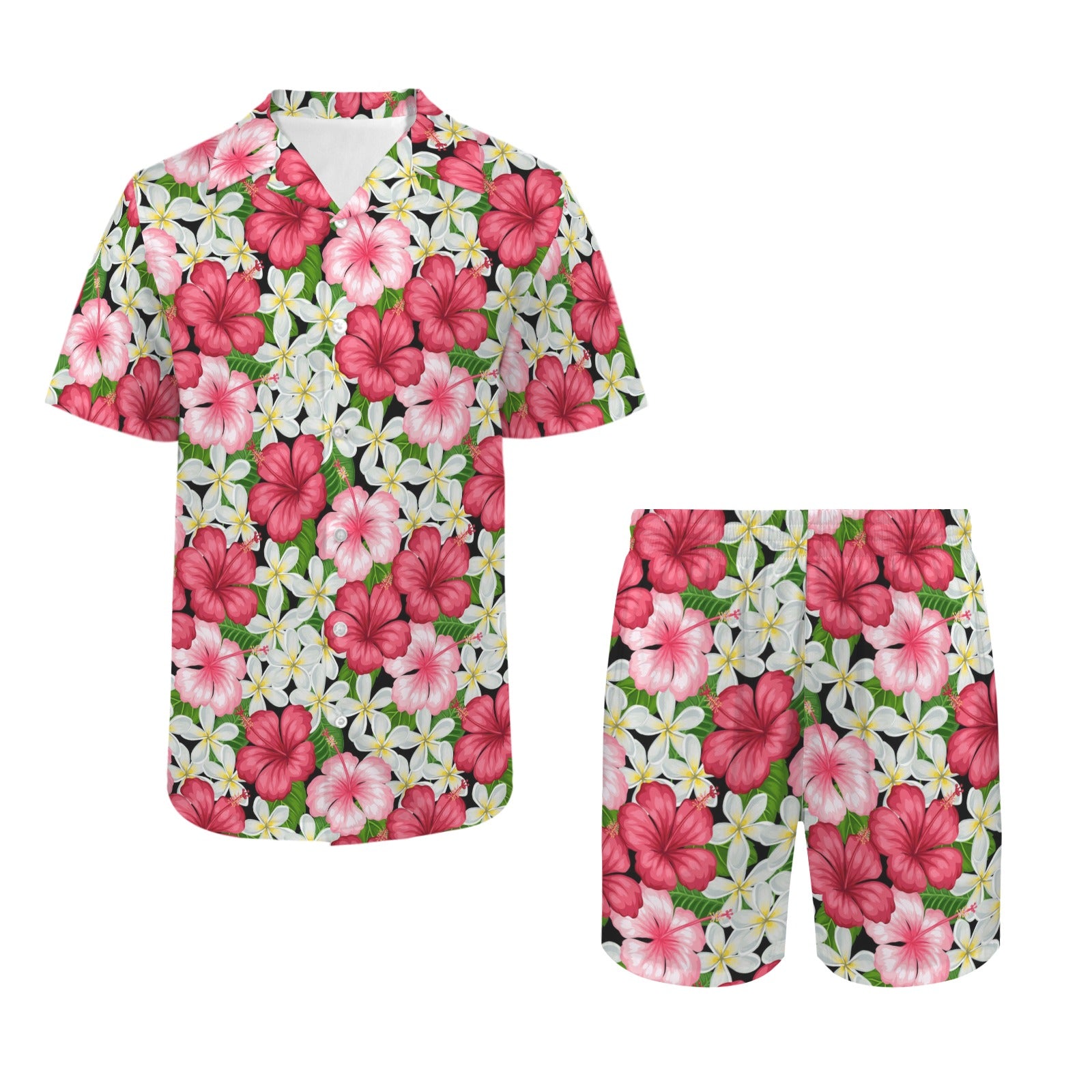 Hibiscus Men's Hawaiian Shirt & Shorts Set Men's Hawaiian Shirt & Shorts Set Plants Printed Offshore