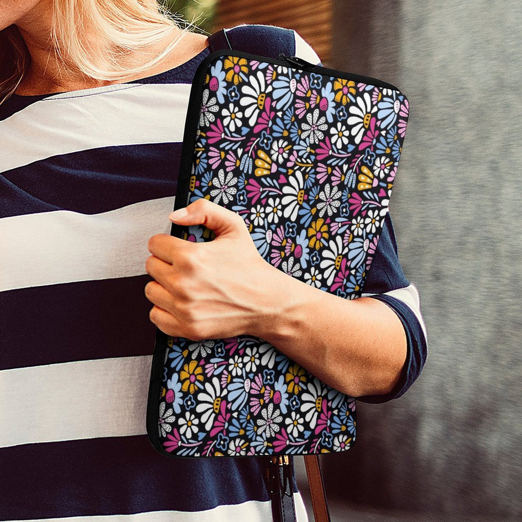 Graphic Flowers On Black Laptop Sleeve (Multiple Sizes) Laptop Sleeve Plants Printed Offshore