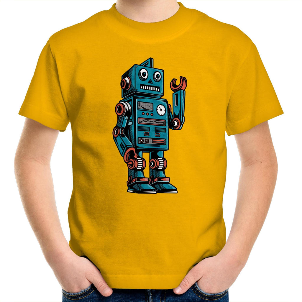 Robot - Kids Youth T-Shirt Gold Kids Youth T-shirt Printed In Australia Sci Fi Tech