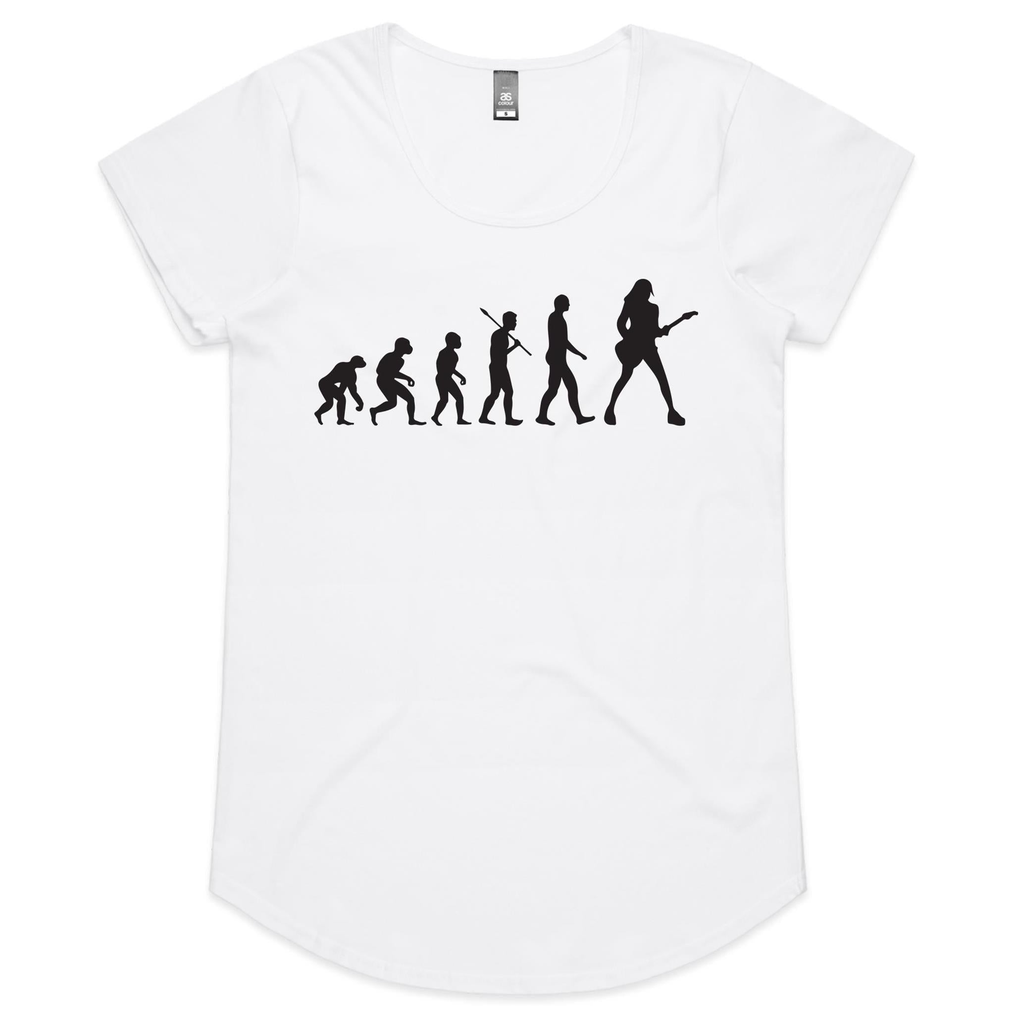 Evolution Of A Guitar Player - Womens Scoop Neck T-Shirt White Womens Scoop Neck T-shirt Music Printed In Australia